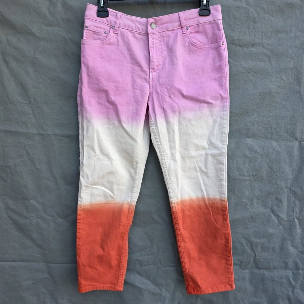 Boden Slim Straight Firecracker Skimmer Jeans Pink Ombre Size 10R Orange White